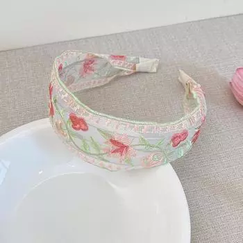 Новая китайская вышитая повязка на голову с цветком для женщин, изысканная этническая цветочная тканевая повязка на голову с широким краем, аксессуары для волос для девочек