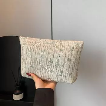 Новая китайская высококачественная вышитая сумка женская весенняя плетеная сумка большой вместимости универсальная женская сумка коричневый