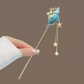 Новая китайская заколка для волос в пляжном стиле, жемчужная кисточка, палочка для волос, ракушка, морская звезда, элегантные женские украшения, шпилька, аксессуары