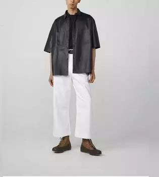 Новая классическая мужская стильная черная рубашка из чистой кожи ягненка, официальная, повседневная, ручная работа XS чёрный