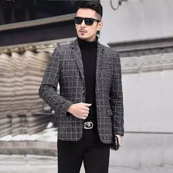 Новая клетчатая куртка из натуральной овчины, мужская куртка, костюм, кожаная куртка, модные топы для людей среднего возраста и молодежи. M