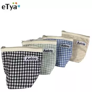 Новая клетчатая мини-косметичка, холст, кошелек для монет, портативный женский кошелек, небольшой органайзер для макияжа, сумка для хранения помады