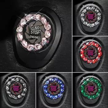 Новая кнопка запуска двигателя автомобиля класса люкс, декоративное кольцо, крышка, креативное кольцо зажигания с кристаллами и бриллиантами, автомобильные аксессуары красный