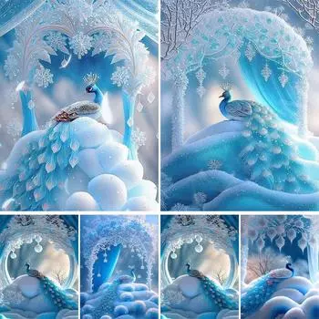 Новая коллекция 2024 мечта синий павлин алмазная живопись мозаика вышивка крестиком фотографии животных украшение дома J3961 square 40x30cm белый