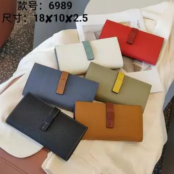 / Новая коллекция Head Layer Leather Long Style Color Blocked Wallet Натуральная кожа Женский кошелек Универсальный кожаный зажим 18x2.5x10cm светло-серый