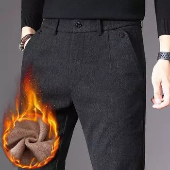 Новая коллекция осень/зима 2024 года с бархатом и плотной подкладкой для мужчин. Повседневные облегающие брюки из хлопка, универсальные, длинные брюки для верхней одежды 28 чёрный