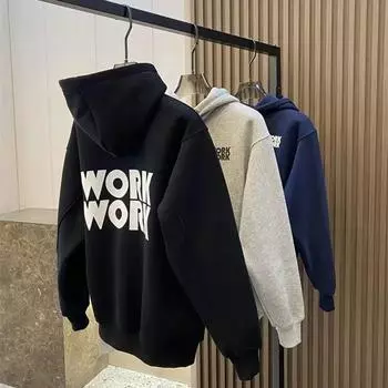 Новая коллекция осень-зима с плюшевой и утолщенной модной универсальной толстовкой с капюшоном, мужским повседневным топом с длинными рукавами и надписью L серый