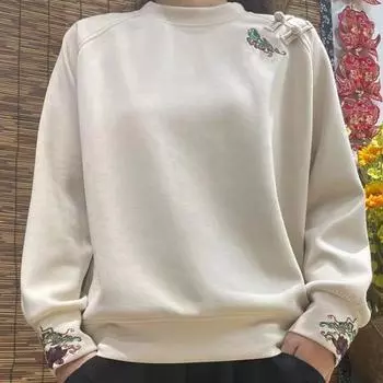 Новая коллекция осень-зима с плюшевой толстой вышитой толстовкой с капюшоном, женский ретро-пуловер с вышитыми пуговицами и китайским этническим узором L красный