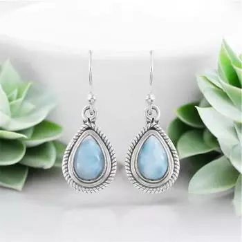 Новая коллекция, серьги с ларимаром, серьги из стерлингового серебра 925 пробы, грушевидный ларимар, висячие серьги, серьги-подвески, серьги ручной работы, праздничный подарок*** Free Size синий
