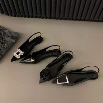 «Новая коллекция весна/лето 2024 года, черные французские сандалии со стразами и острым носком» 36