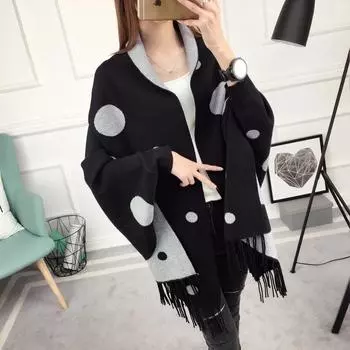 Новая коллекция весна-осень-зима с рукавами, шарф-шаль, двухстороннее пальто-накидка средней длины, универсальное, тонкое и теплое one size чёрный