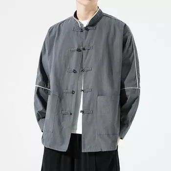 Новая комбинированная хлопковая и льняная полированная темная куртка в стиле Ямамото большого размера в китайском стиле M чёрный