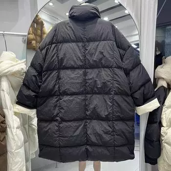 Новая контрастная цветная куртка-пуховик женская средняя и длинная 2024 года с воротником-стойкой, свободная универсальная и тонкая куртка average size оранжевый