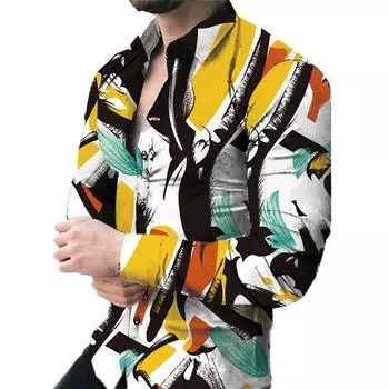 Новая контрастная цветная ослепительная мужская повседневная модная эластичная праздничная рубашка с длинным рукавом S зелёный