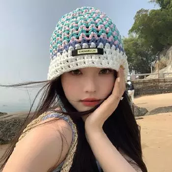 Новая контрастная цветная полосатая вязаная панама Y2k весна-лето дорожная универсальная модная женская шапка с бахромой и ремешком 56-58cm белый