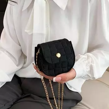 Новая корейская сумка для губной помады на воздушной подушке, плюшевая цепочка на плечо, маленькая сумка через плечо, модные мини-сумки для женщин, милый кошелек для монет чёрный