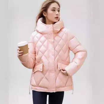 Новая корейская версия глянцевая короткая иностранная мода универсальный новый свободный хлопковый пиджак хлопковая одежда модное свежее пальто L чёрный