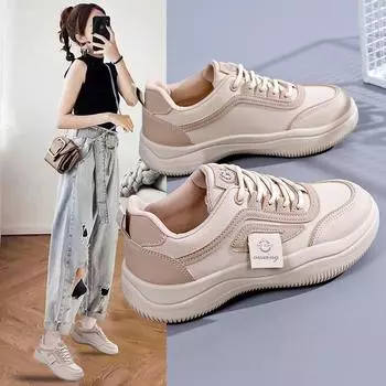 Новая корейская версия Ins Breathable White Shoes осенью, повседневная спортивная обувь с низким верхом, универсальная обувь на толстой подошве 35 белый