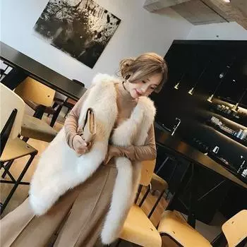 Новая корейская версия искусственного мехового жилета средней и длинной длины, искусственный меховой жилет из лисы, женский осенне-зимний меховой жилет S чёрный