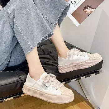 Новая корейская версия модных повседневных туфель с круглой головкой на толстой подошве, размеры 35–40 35 розовый