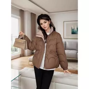 Новая короткая куртка-пуховик женская зимняя куртка 2024 года куртка-хлеб свободная утолщенная куртка-стеганая M [Recommended below 57.5 kg] хаки