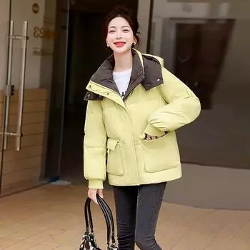 Новая короткая куртка, женское пальто, тонкое зимнее пальто с капюшоном S чёрный