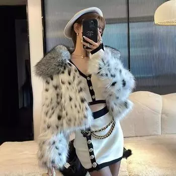 Новая короткая шуба с квадратным вырезом, сексуальное леопардовое пальто, утолщенное, зимнее, теплое, молодое S