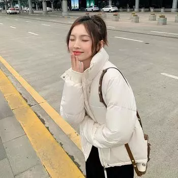Новая короткая утолщенная пуховая одежда для женской маленькой повседневной свободной одежды куртка зима M белый
