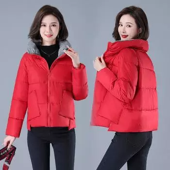 Новая короткая женская куртка с подходящим цветом, корейская версия, облегающая, модная, утолщенная, хлопковая, с воротником-стойкой, куртка с подкладкой M красный