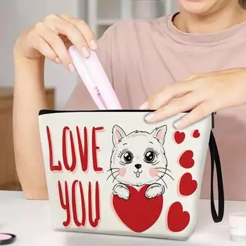 Новая косметичка ко Дню святого Валентина Love Cat, женская косметичка с помадой, переносная сумка для хранения на открытом воздухе для спорта красный