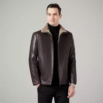 Новая кожаная куртка для мужчин с бархатом и утолщением для мужчин среднего и пожилого возраста с меховым интегрированным зимним отворотом, теплая кожаная куртка 170