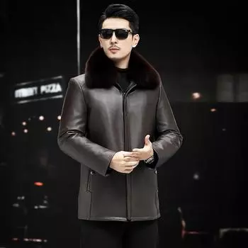 Новая кожаная куртка для мужчин среднего возраста, деловая, повседневная, с возможностью снятия, кожаная куртка с подкладкой M