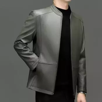 Новая кожаная куртка для мужчин среднего возраста, узкая короткая кожаная куртка, мужская повседневная кожаная куртка со стоячим воротником M