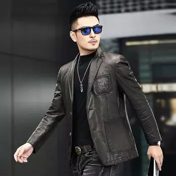 Новая кожаная куртка мужская кожаная куртка с воротником корейская версия короткая красивая повседневная куртка L