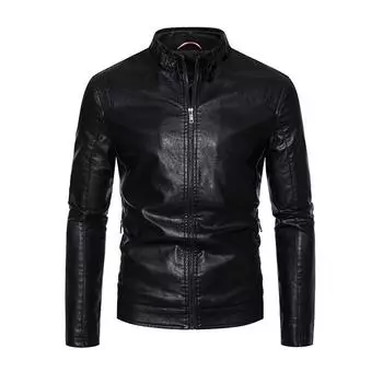 Новая кожаная куртка мужская куртка из натуральной кожи осенне-зимняя бархатная велосипедная куртка мужская воротник-стойка популярный короткий стиль L