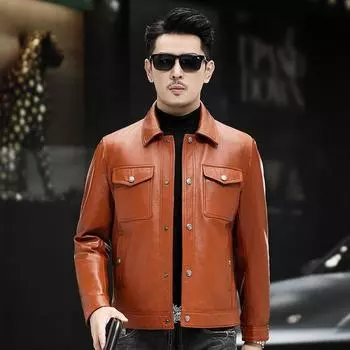 Новая кожаная куртка мужская куртка из натуральной кожи с лацканами из телячьей кожи короткая облегающая куртка для мотоциклистов весна-осень одинарная куртка для мужчин M