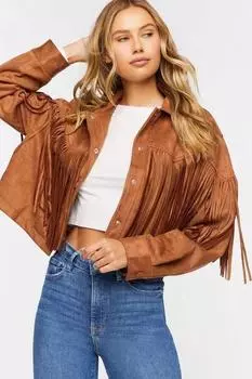 Новая кожаная куртка ручной работы из овчины, натуральная женская коричневая мотоциклетная замша с бахромой XS дубильная кора