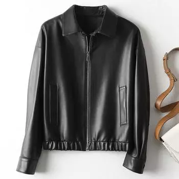 Новая кожаная куртка женская короткая бейсбольная куртка кожаная куртка повседневная мотоциклетная куртка M чёрный