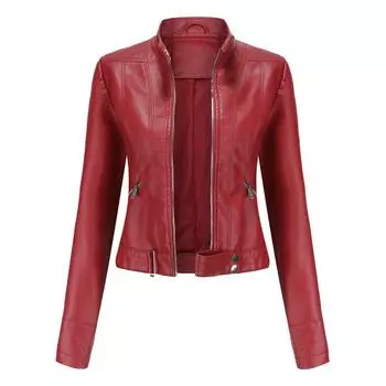 Новая кожаная куртка женская короткая пальто весна и осень популярная женская кожаная куртка с воротником-стойкой женская тонкая кожаная куртка S