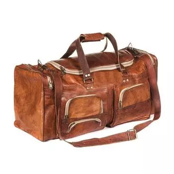 Новая кожаная мужская дорожная сумка для спортзала, натуральная винтажная коричневая (Огромное внутреннее пространство) 25 x 10 x 10 in коричневый