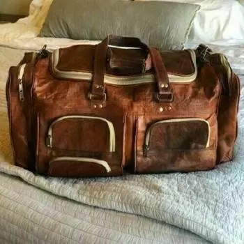Новая кожаная мужская дорожная сумка для спортзала, натуральная винтажная коричневая (Огромное внутреннее пространство) 25 x 10 x 10 in коричневый