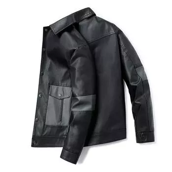 Новая кожаная мужская куртка с воротником-стойкой из мягкой кожи, свободная, плюс флис, толстая, Fat Plus Fat Plus Size, зимняя кожаная куртка для мотоцикла Tide M
