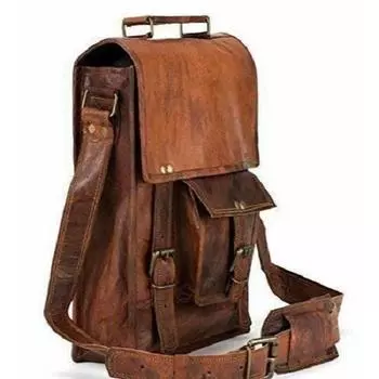 Новая кожаная сумка через плечо, винтажная мужская сумка-портфель для ноутбука, школьный портфель. 11X9X4 коричневый