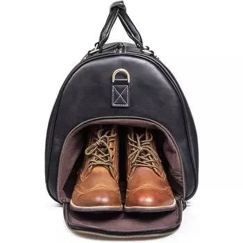 Новая кожаная сумка для выходного дня с отделением для обуви, классическая мужская кожаная дорожная сумка на молнии YKK (черный) чёрный