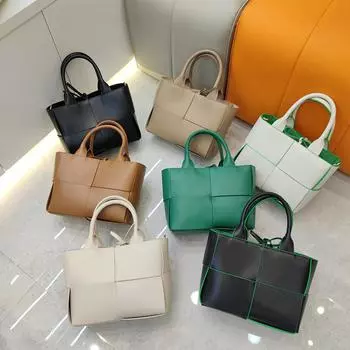 Новая кожаная сумка из плетеной ткани Four Grid, сумка-тоут из коровьей кожи, модная сумка на одно плечо, сумка через плечо, женская сумка 24x10x18 CM