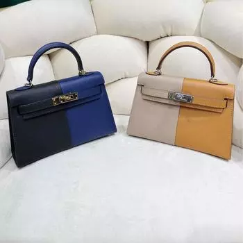 Новая кожаная сумка с цветными блоками, мини-сумка с рисунком ладони из EP-кожи, повседневная универсальная ручная сумка через плечо 19x6x12.5cm военно-воздушные силы синий