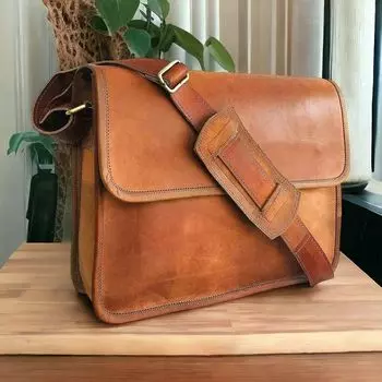 Новая кожаная винтажная сумка через плечо, мужская сумка S для ноутбука, школьный портфель 11 x 15 x 5 in коричневый