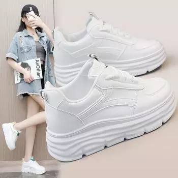 Новая кожаная женская обувь, 2023 г., летние белые туфли на платформе, стелька, увеличивающая рост, модная повседневная обувь, универсальная женская обувь 34 белый