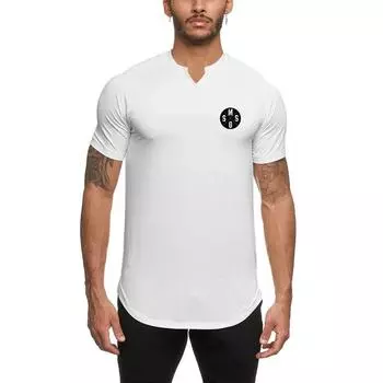 Новая красивая футболка с v-образным вырезом и половиной рукава, мужские топы для фитнеса, дышащие и впитывающие пот M чёрный