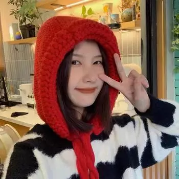 Новая красная кепка-бомба, корейская версия, осенне-зимняя рождественская утолщенная вязаная женская кепка, милые уличные теплые шапки в стиле ретро One Size